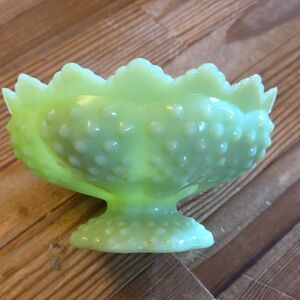 Fenton Hobnail Jadeite Glass Flower and Candle Bowl